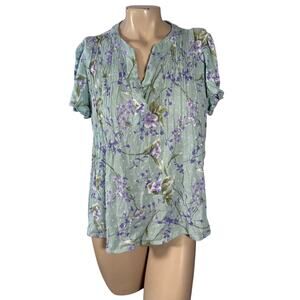 Napa Valley Petite Medium Floral Rayon Blouse Green PM EUC